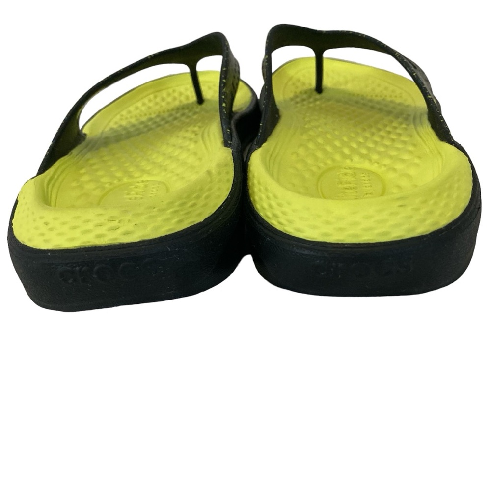 CROCS Lightride Black Splatter Neon Yellow Thong Slip-on Flip Flops - Picture 5 of 10